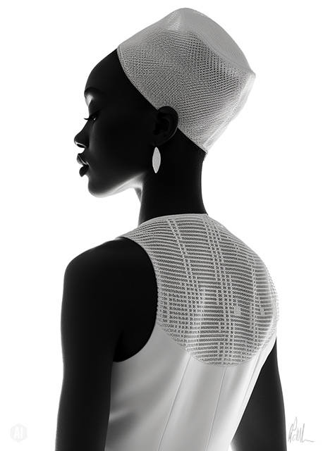 Abstract art featuring two overlapped irregular shapes with white outlines on a textured grey background. The top shape is dark brown, and the bottom shape is a pale beige. The artwork has a minimalist and modern aesthetic.