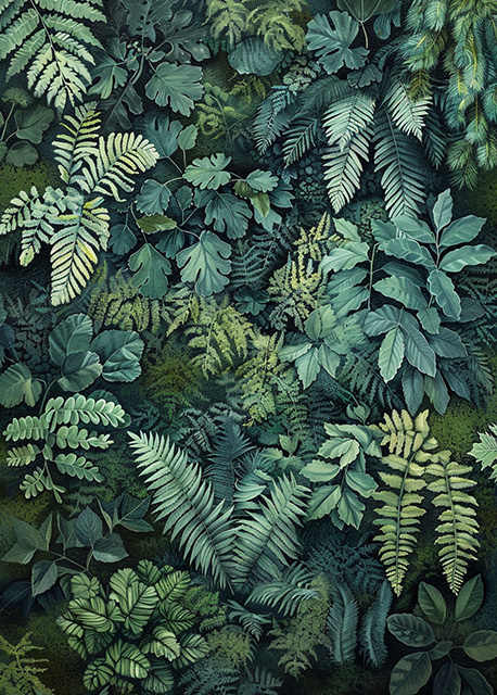 Abstract art featuring two overlapped irregular shapes with white outlines on a textured grey background. The top shape is dark brown, and the bottom shape is a pale beige. The artwork has a minimalist and modern aesthetic.